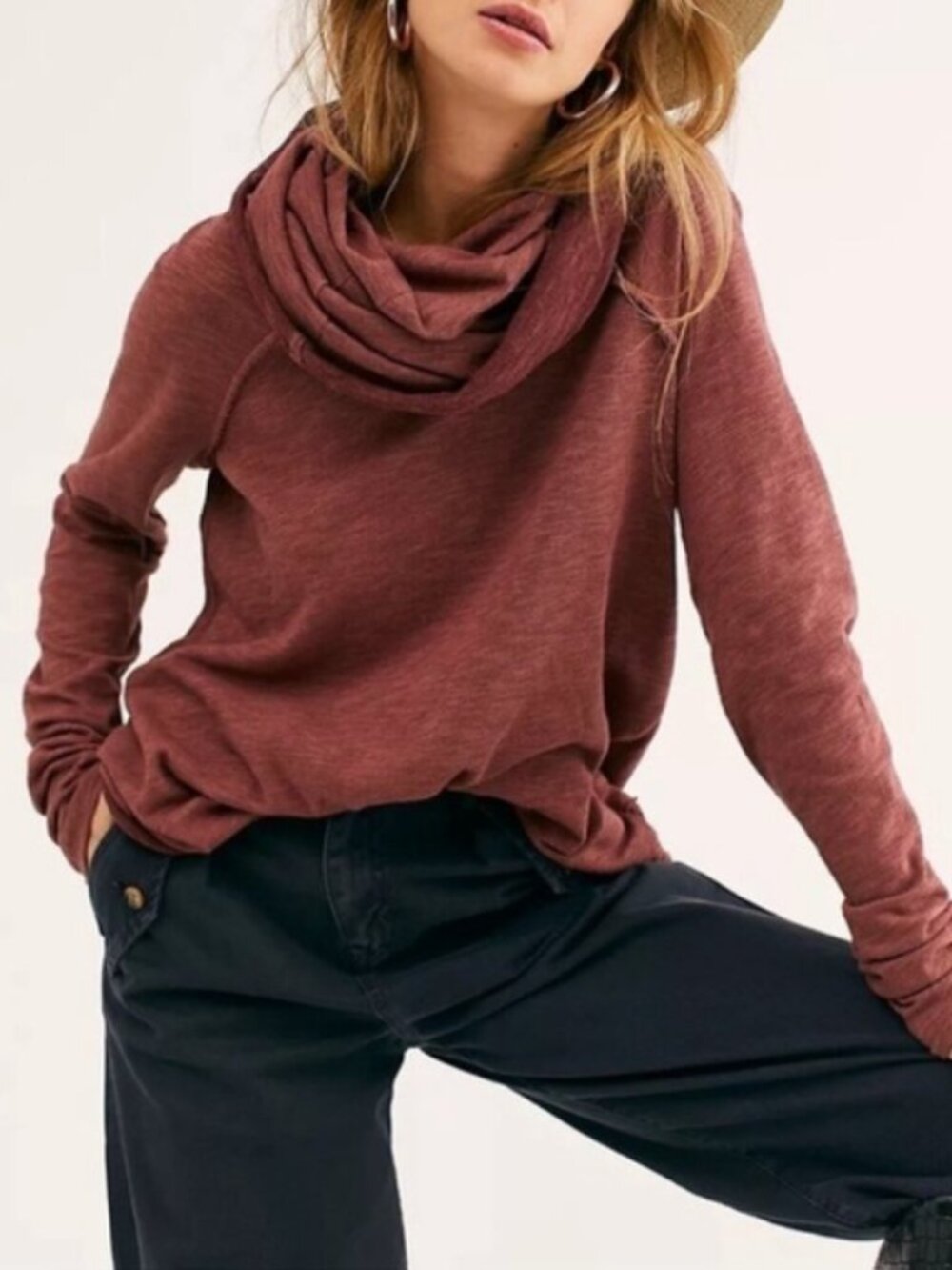 Free People - Beach Cocoon Cowl Neck Pullover Sweater | XS/S | Wine Fuchsia